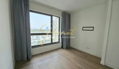 Empty bedroom with a large window and gray curtains. - image 5