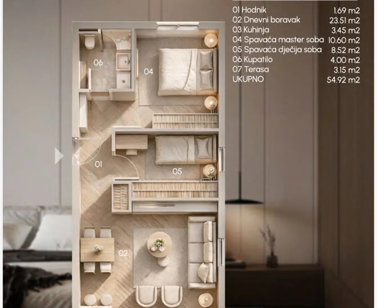 Prodaja, dvosoban stan, 55m², Zabjelo, Podgorica