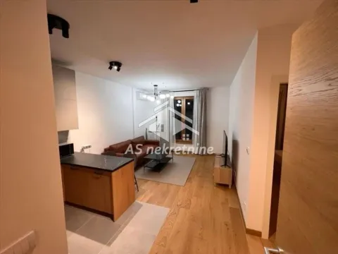 Living room with kitchen and dining area in an open space layout. - image 4