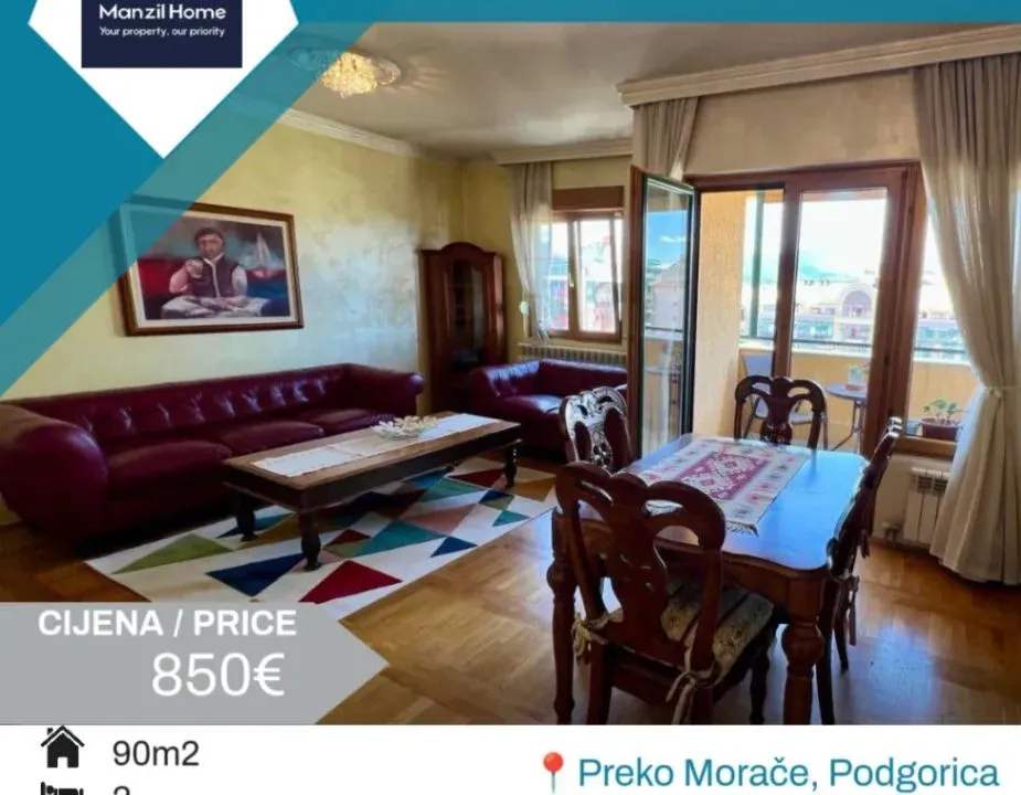 Izdavanje, dvosoban stan, 90m², Preko Morače, Podgorica