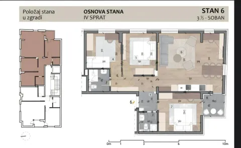 Osnova troiposobnog stana sa rasporedom prostorija na četvrtom spratu. - image 3