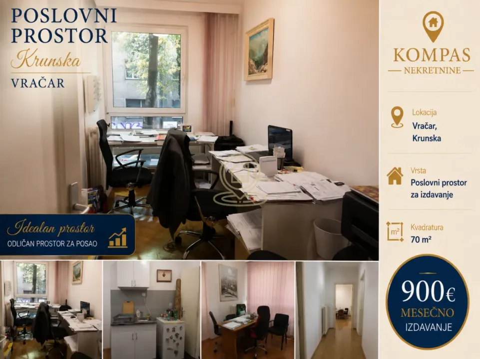 Izdavanje, poslovni prostor, 70m², Vračar Sve Podlokacije, Beograd