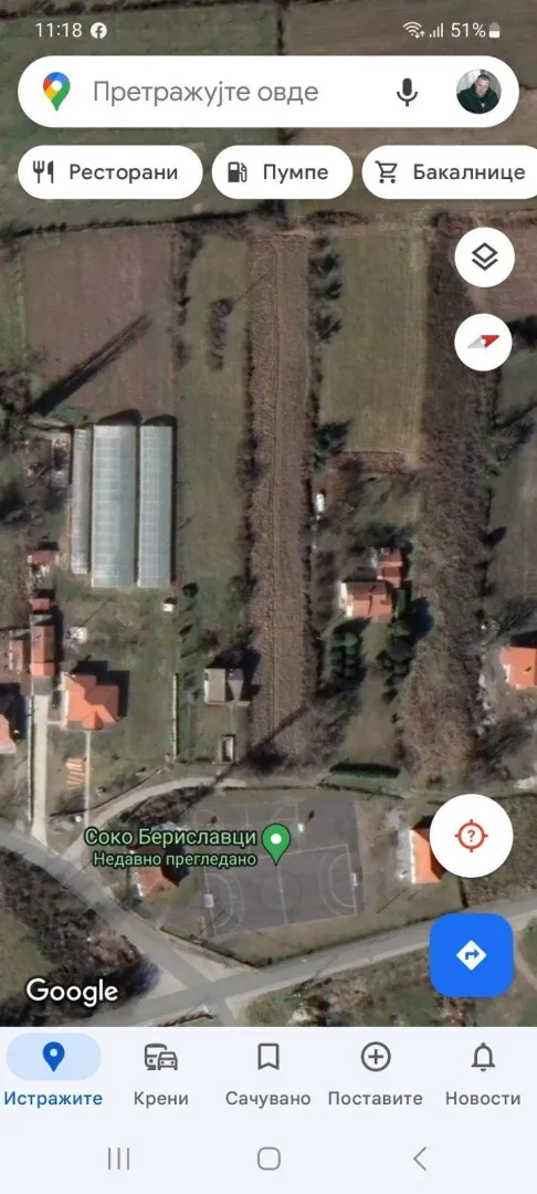 Satelitski snimak parcele prikazan na Gugl mapama.