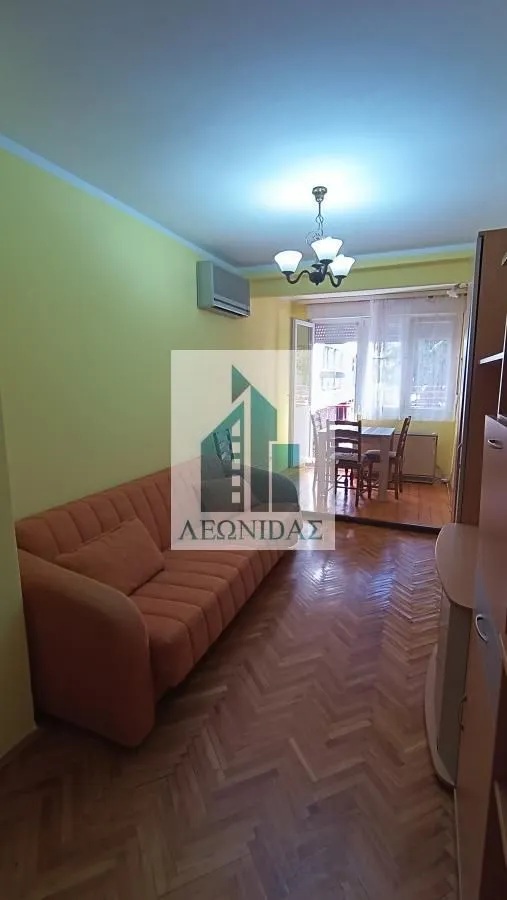 Living room with a sofa and parquet flooring.