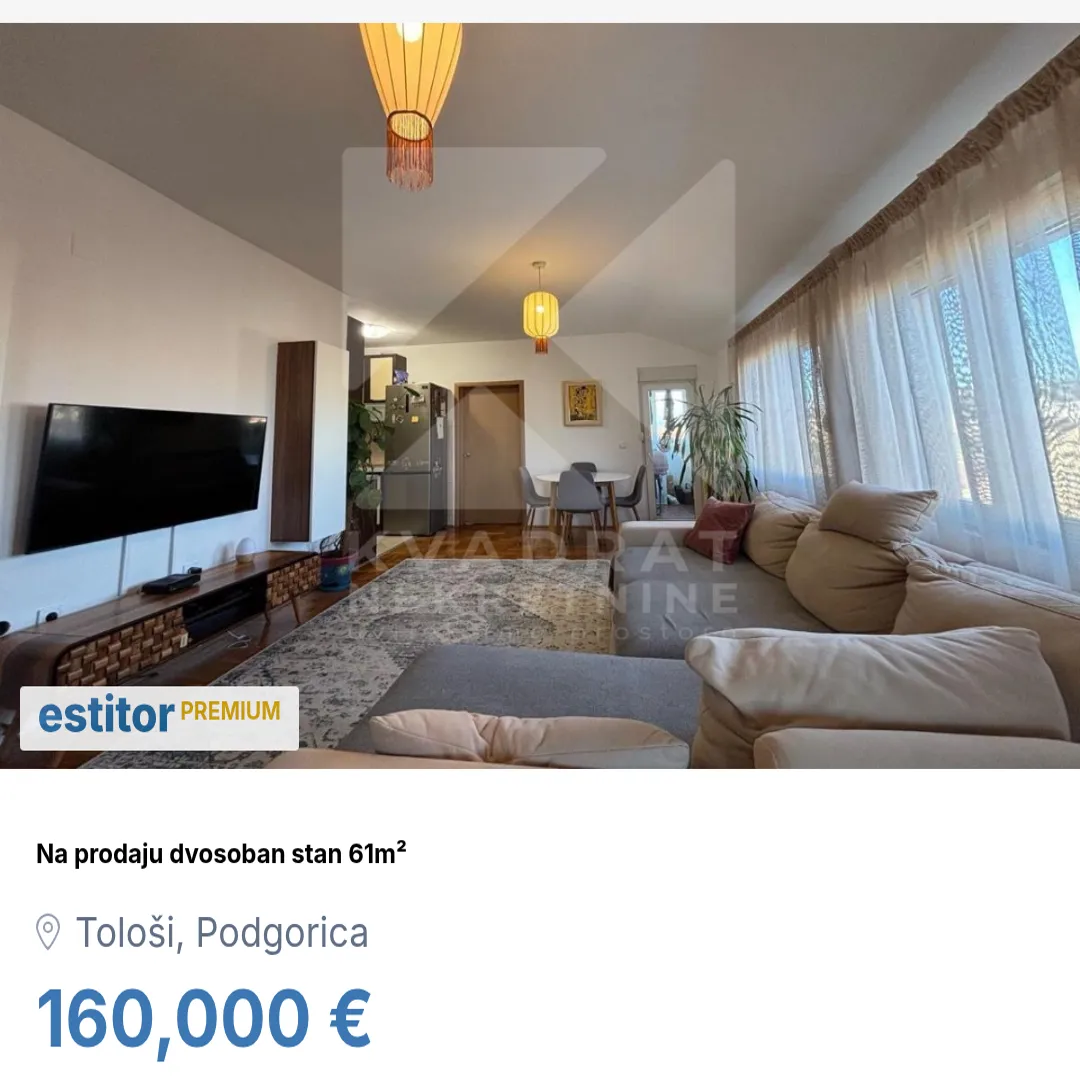 Sale, two bedroom apartment, 61m², Tološi, Podgorica