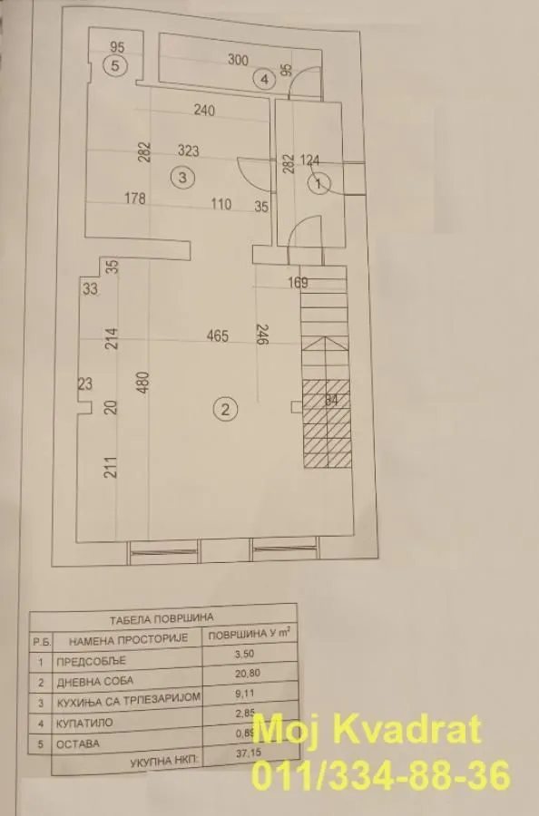 Osnova stana sa prikazom rasporeda prostorija i dimenzijama.