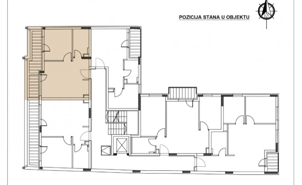 Osnova stana sa prikazanom pozicijom u objektu.