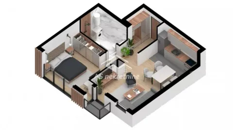 Three-dimensional floor plan of the apartment with furniture. - image 29
