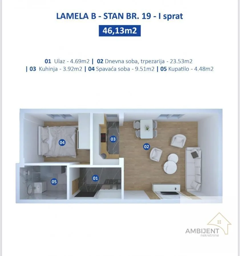 Prodaja, dvosoban stan, 46m², Novi Banovci, Stara Pazova