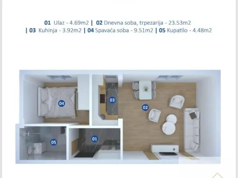 Sale, two bedroom apartment, 46m², Novi Banovci, Stara Pazova