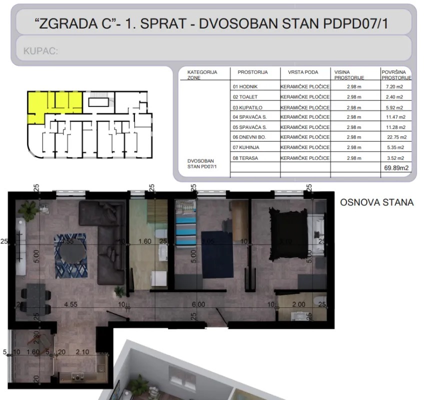 Sale, two bedroom apartment, 70m², Ilino, Bar