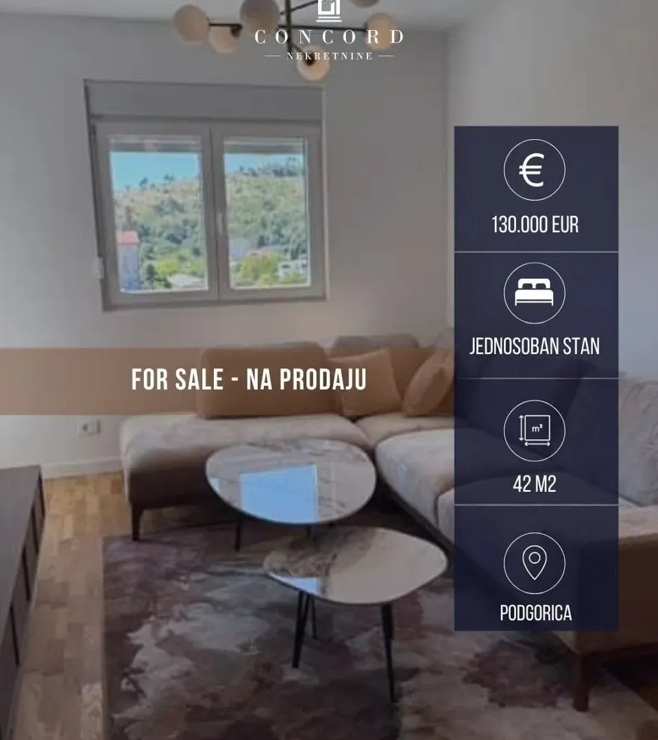 Prodaja, jednosoban stan, 42m², Zabjelo, Podgorica