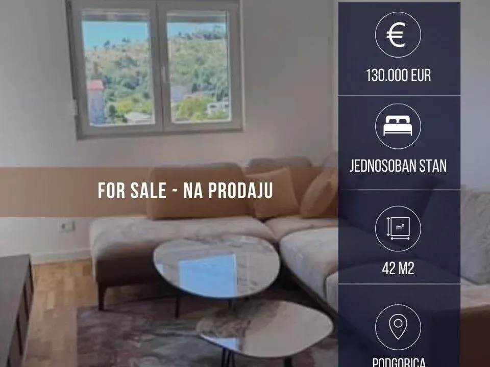 Prodaja, jednosoban stan, 42m², Zabjelo, Podgorica