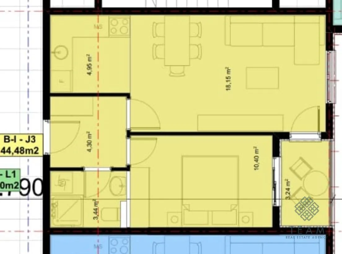 Prodaja, jednosoban stan, 45m², Stari Aerodrom, Podgorica