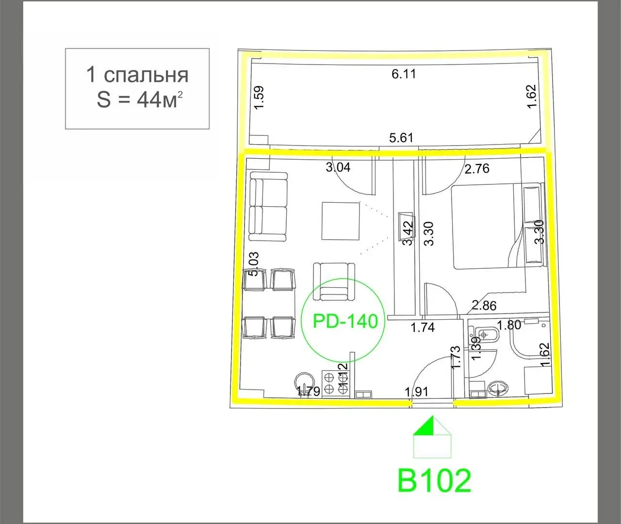 Prodaja, jednosoban stan, 44m², Harmonija, Budva