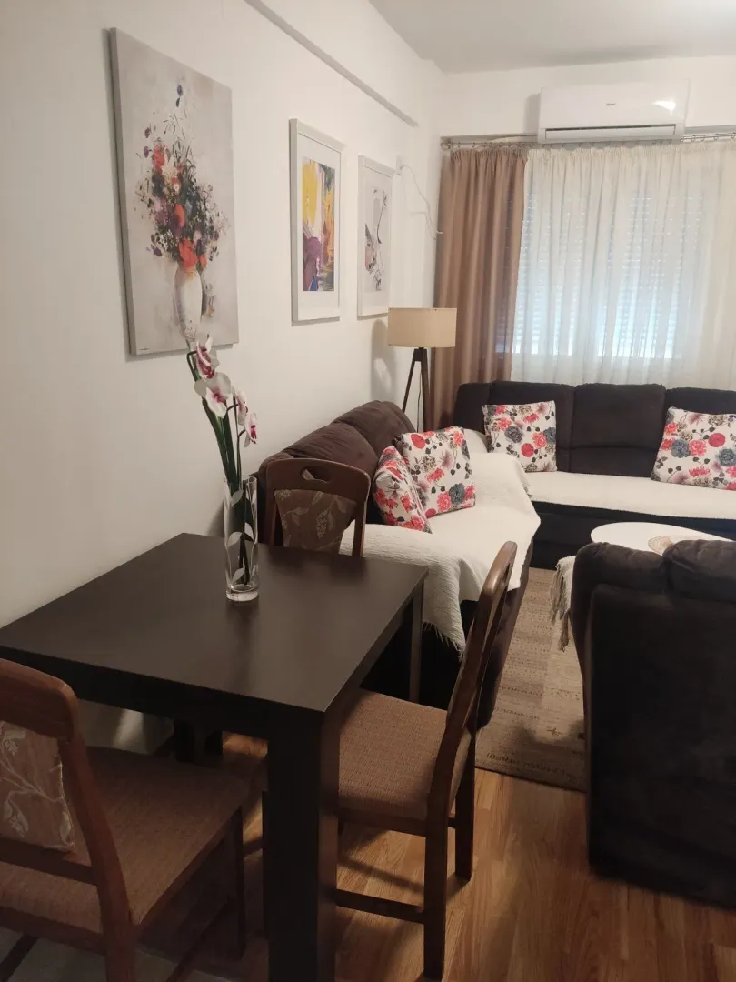 Bright living room with a dining table and comfortable seating.