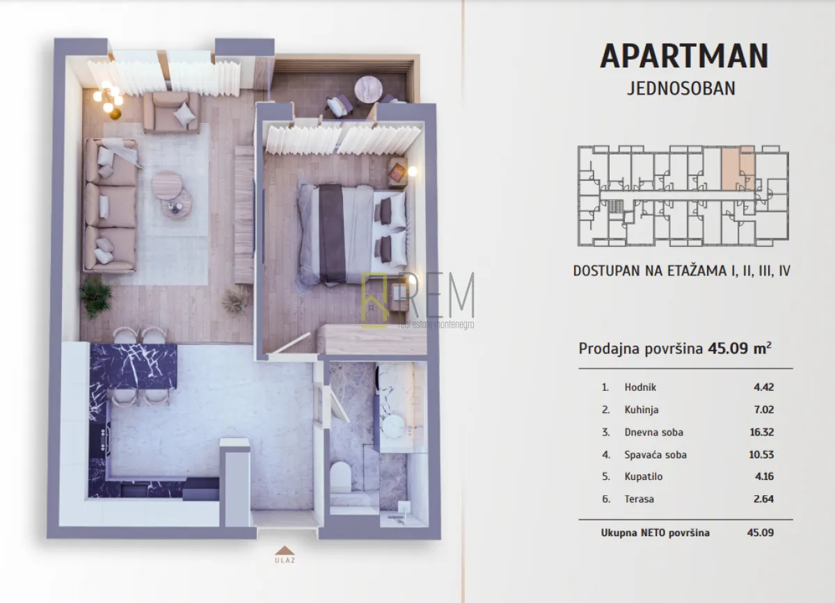 Sale, one bedroom apartment, 42m², Kolašin, Crna Gora