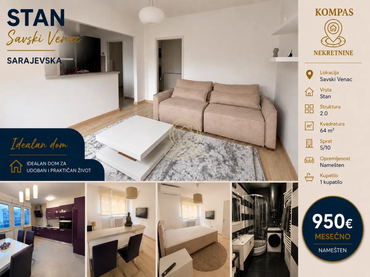 Izdavanje, dvosoban stan, 64m², Savski Venac, Beograd
