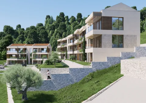 Spoljašnji izgled modernih stambenih zgrada sa uređenim dvorištem. - image 15