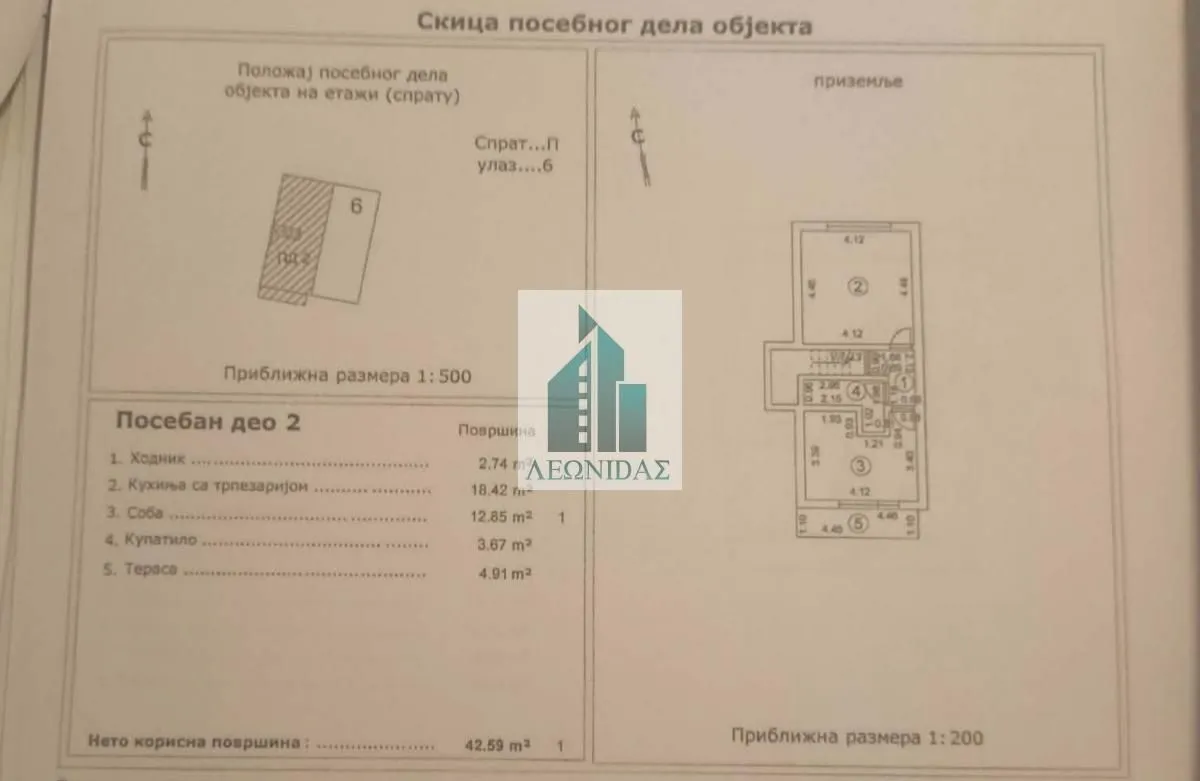 Skica posebnog dela objekta sa prikazom rasporeda prostorija.