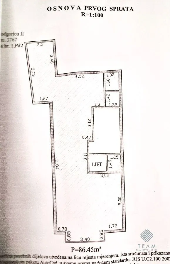 Floor plan of the first floor with dimensions and square footage.