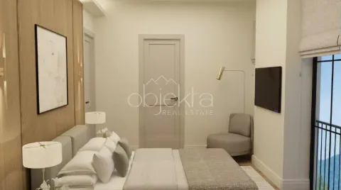 Moderna i svijetla spavaća soba sa bračnim krevetom, foteljom i TV-om. - image 9