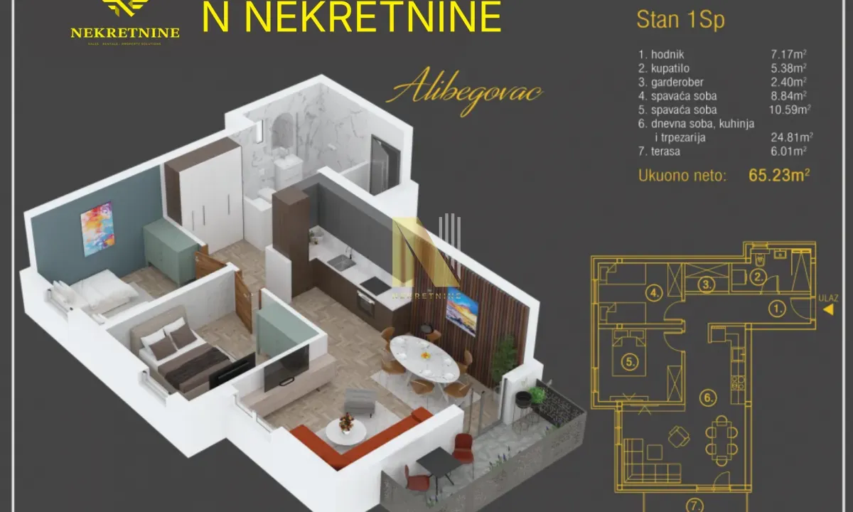 Prodaja, trosoban stan, 65m², Alibegovac, Petrovaradin