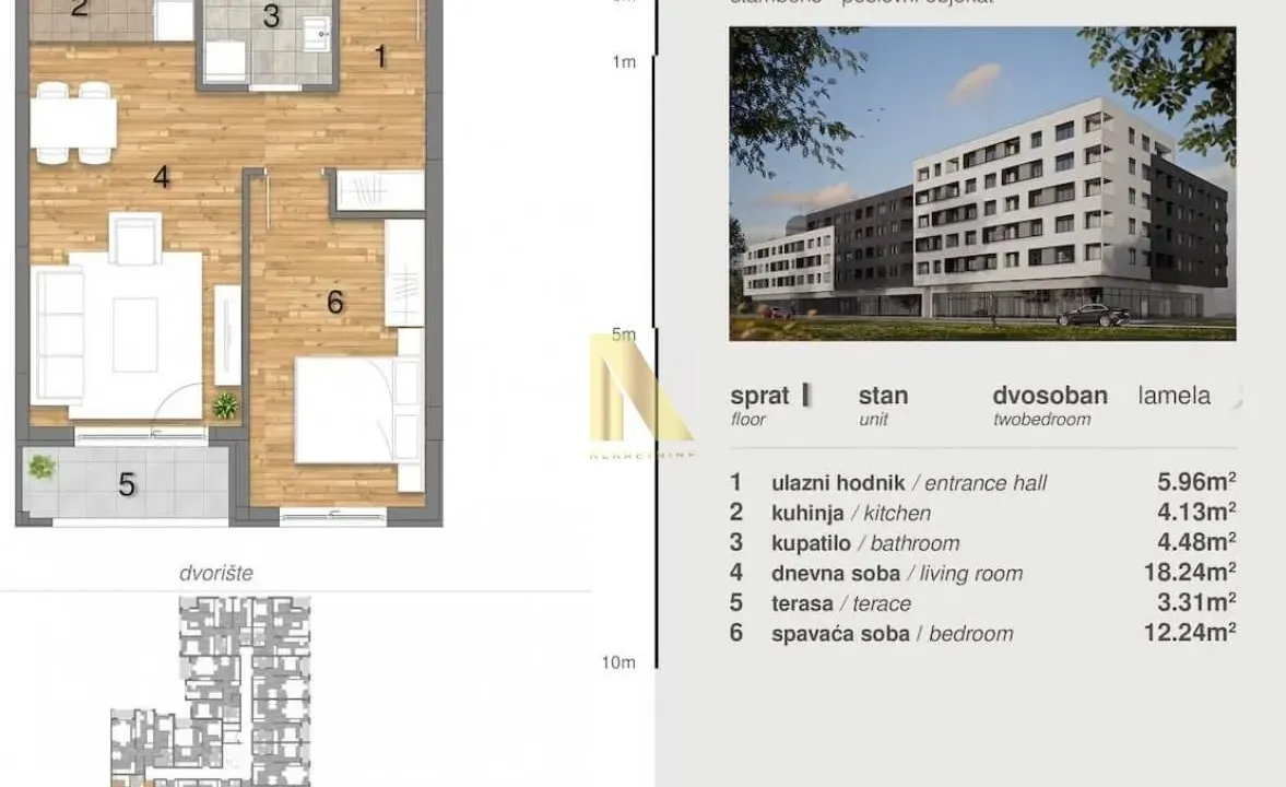 Sale, two bedroom apartment, 47m², Telep, Novi Sad Sve Podlokacije