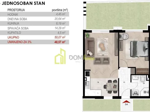 Prodaja, jednosoban stan, 48m², Momišići, Podgorica - image 3