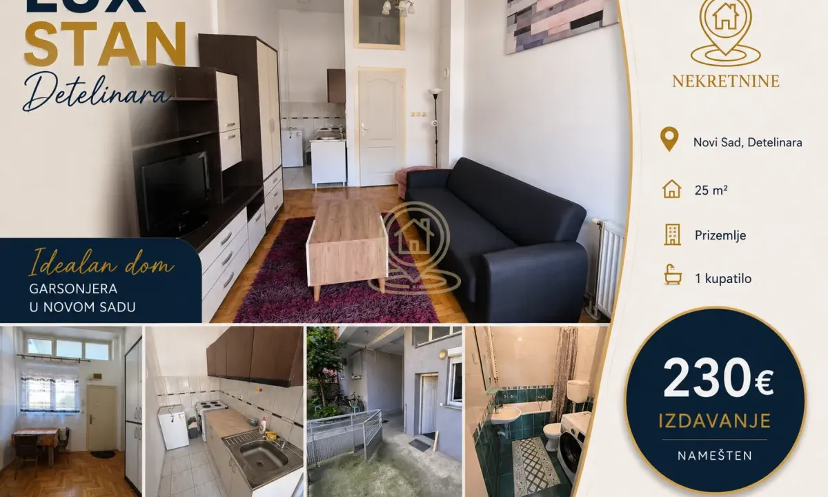Rent, one bedroom apartment, 25m², Detelinara, Novi Sad Sve Podlokacije