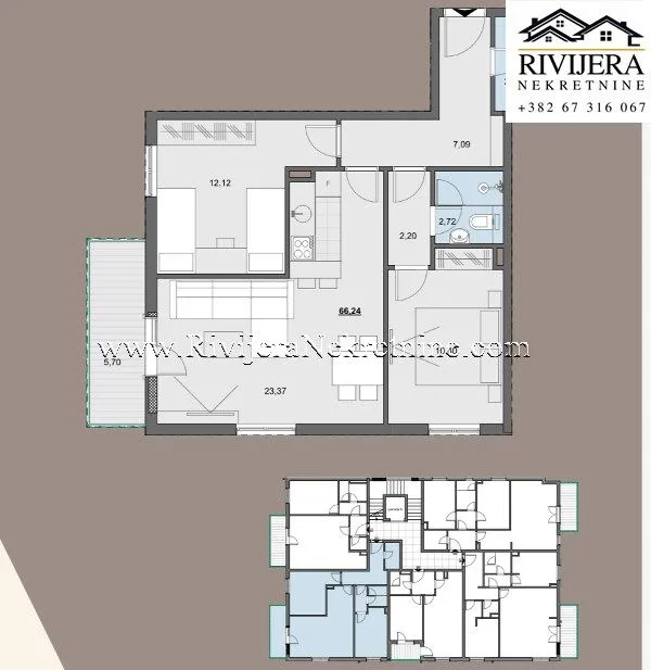 Sale, two bedroom apartment, 66m², Donja Lastva, Tivat