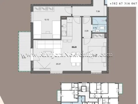 Prodaja, dvosoban stan, 66m², Donja Lastva, Tivat - image 7