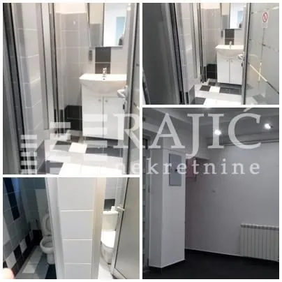 Collage of interior photos showing a bathroom and hallway.
