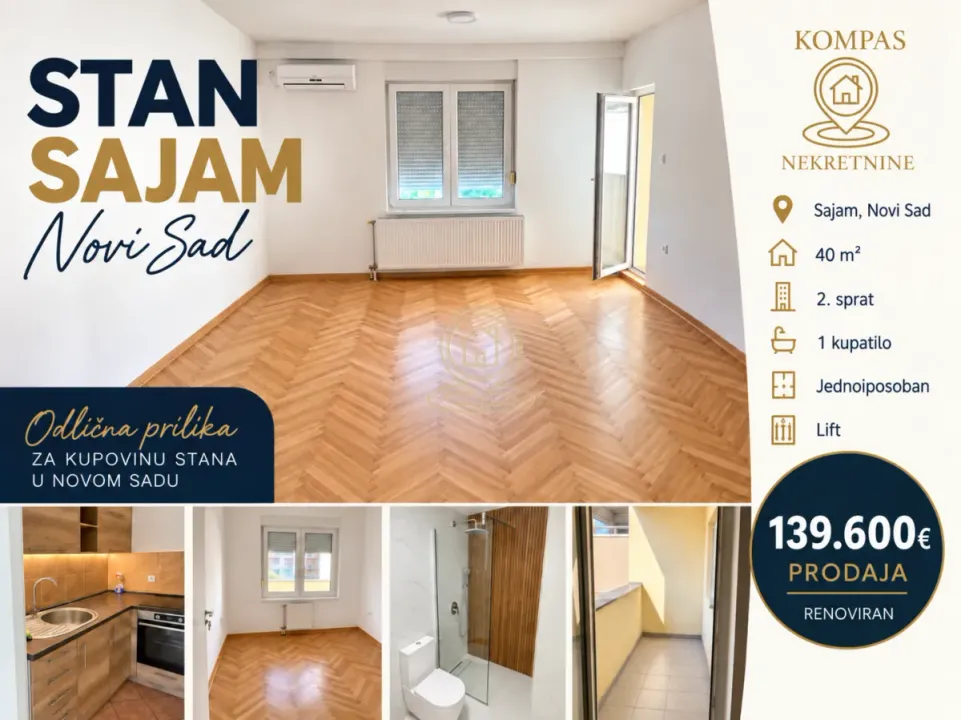 Sale, two bedroom apartment, 40m², Sajmište, Novi Sad
