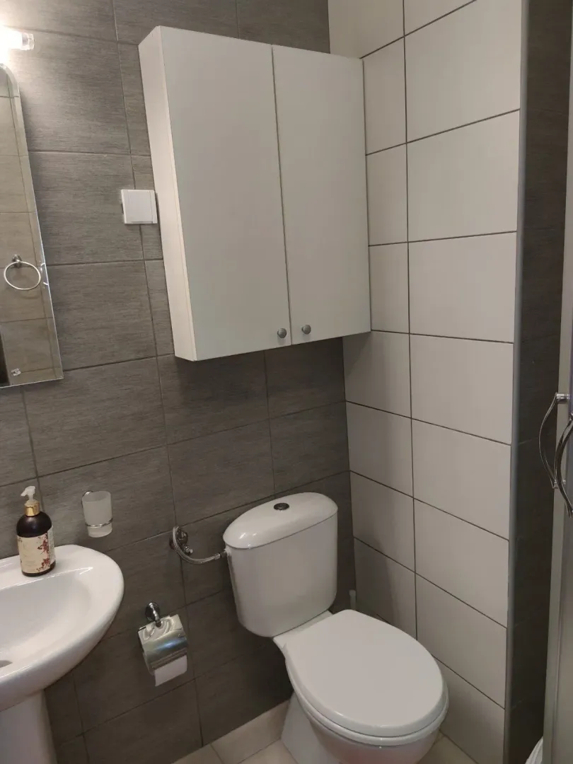 Bathroom with a toilet and sink.