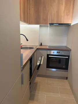 Smaller equipped kitchen with wooden elements and built-in appliances. - image 7