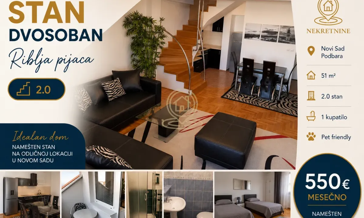 Rent, two bedroom apartment, 51m², Podbara, Novi Sad Sve Podlokacije
