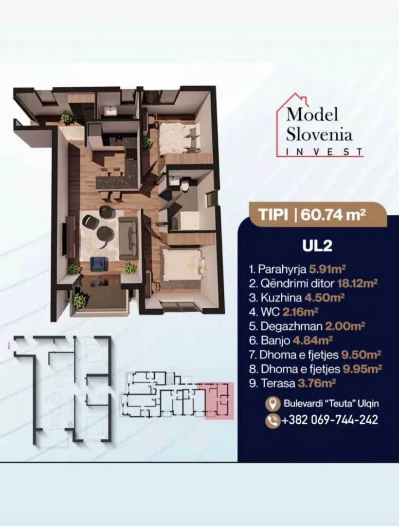 Prodaja, dvosoban stan, 60m², Velika Plaža, Ulcinj