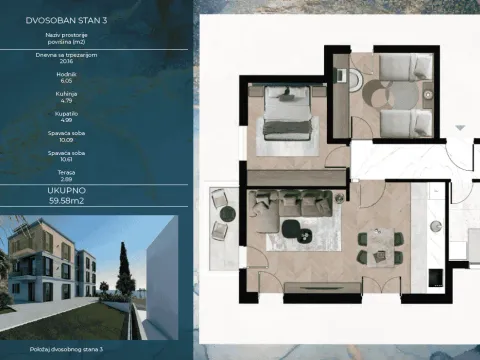 Sale, two bedroom apartment, 59m², Kava, Tivat - image 12