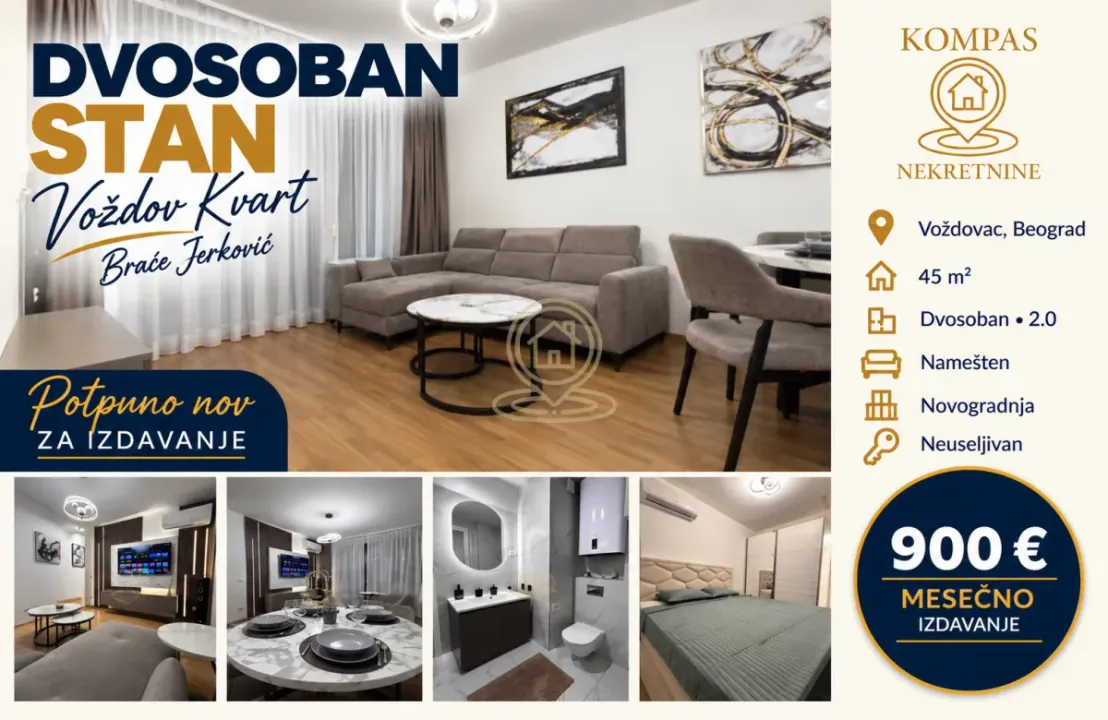 Rent, two bedroom apartment, 45m², Brace Jerković, Voždovac Sve Podlokacije