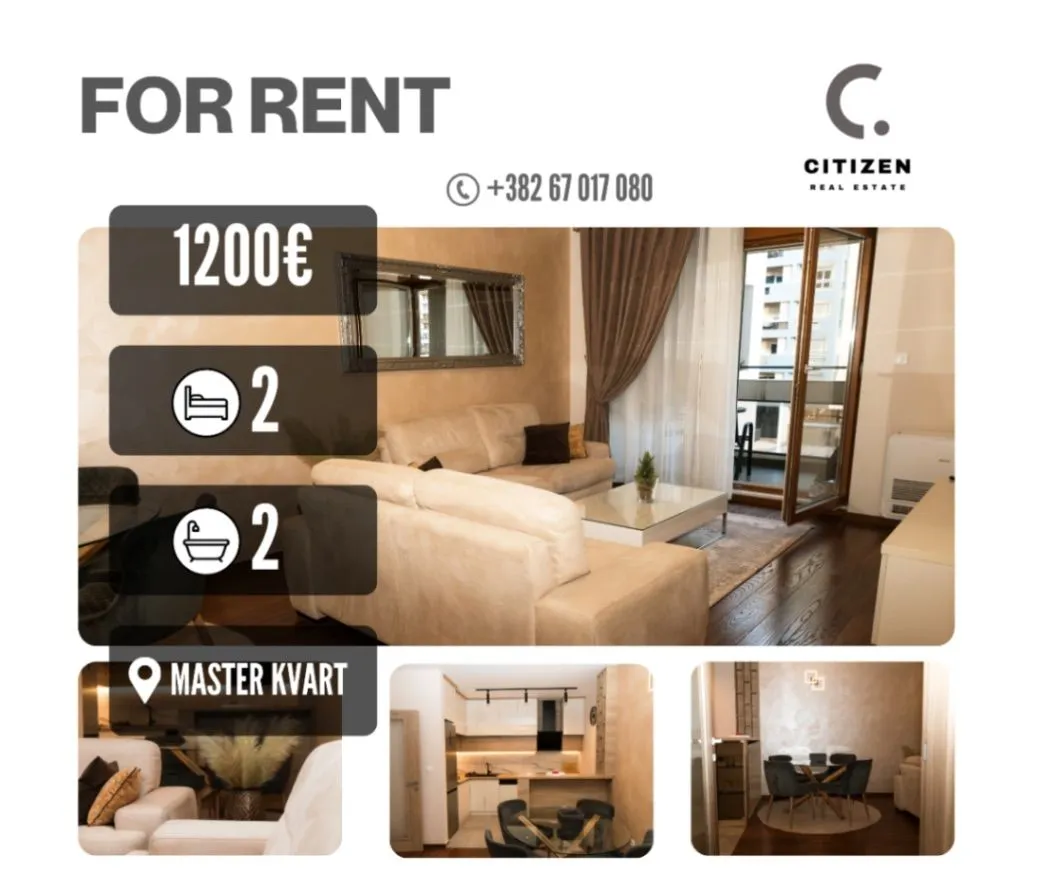 Rent, two bedroom apartment, 70m², Master Kvart, Podgorica
