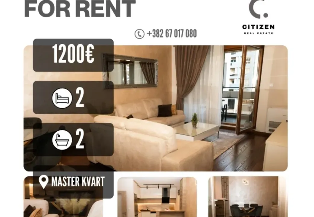 Izdavanje, dvosoban stan, 70m², Master Kvart, Podgorica