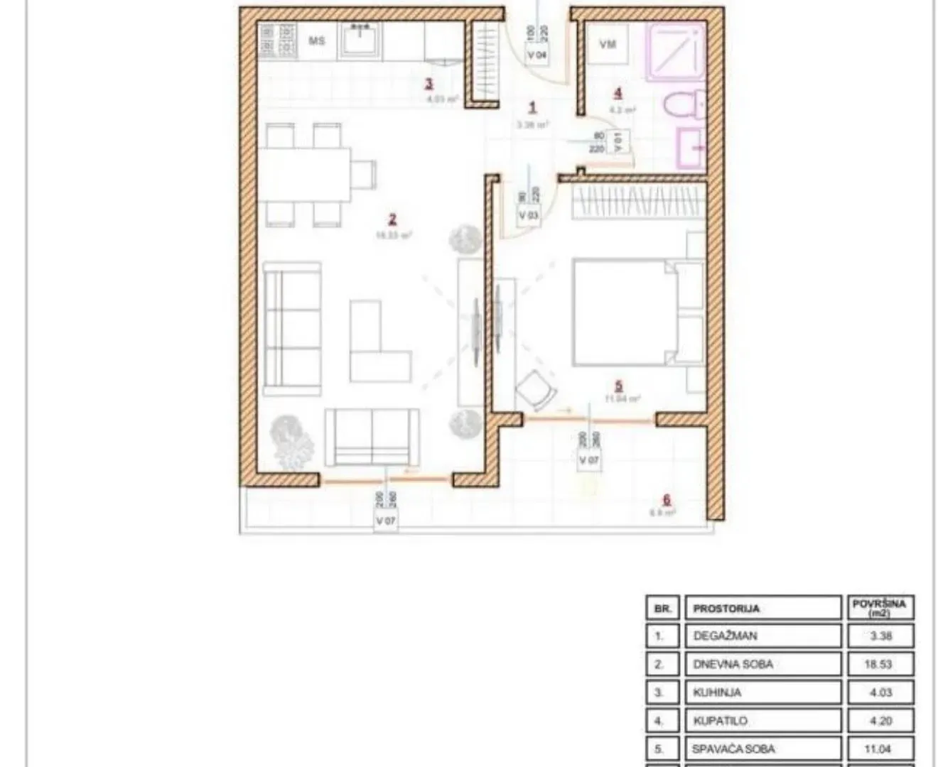 Prodaja, jednosoban stan, 47m², Pinješ, Ulcinj