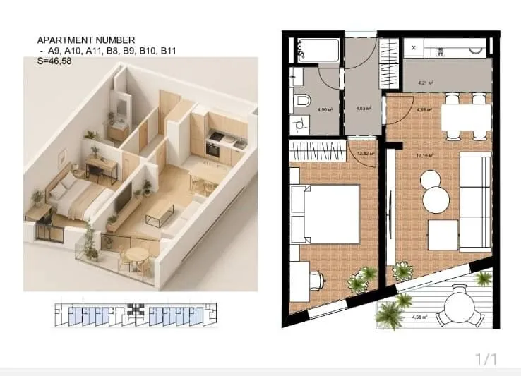 Sale, one bedroom apartment, 41m², Bečići, Budva