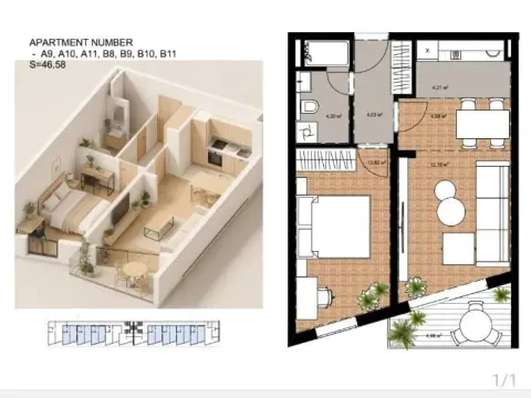 Sale, one bedroom apartment, 41m², Bečići, Budva - image 1