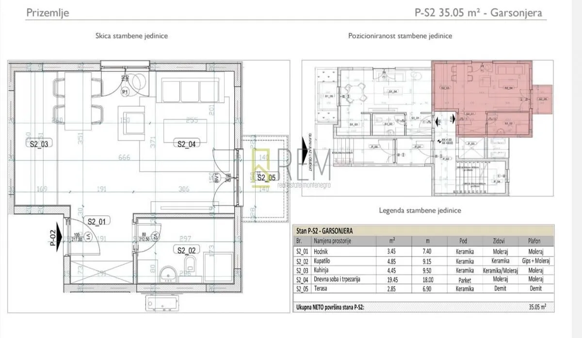 Prodaja, garsonjera, 34m², Tološi, Podgorica