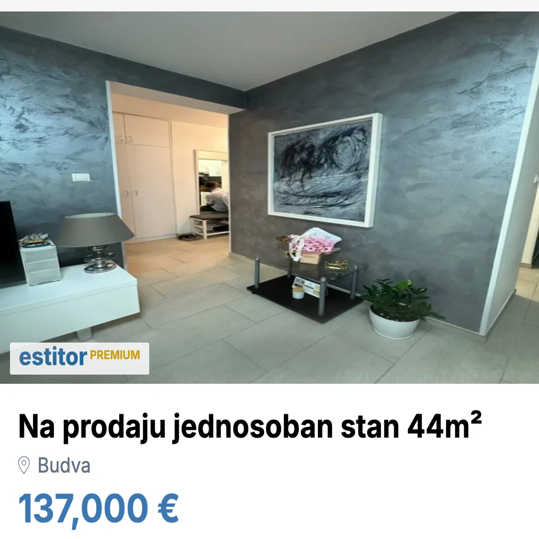 Sale, one bedroom apartment, 44m², Budva, Crna Gora