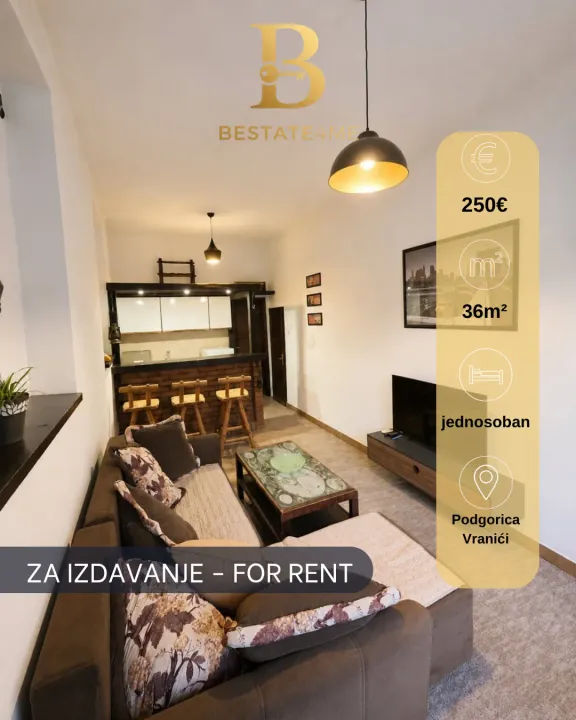Izdavanje, jednosoban stan, 36m², Vranići, Podgorica