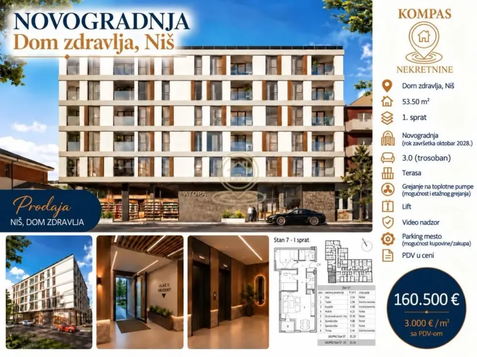 Prodaja, dvosoban stan, 54m², Medijana, Niš