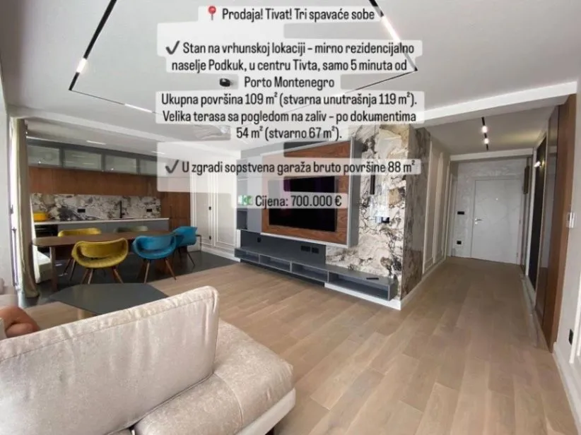 Prodaja, trosoban stan, 109m², Tivat, Crna Gora